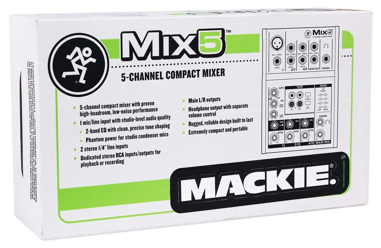 Mackie Mix5 5-Channel Compact Mixer, Black Mix5,