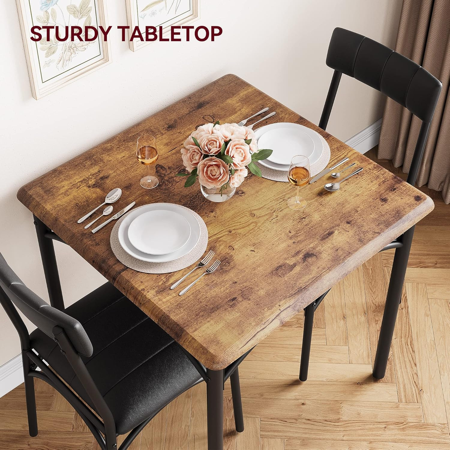 Space-Saving 3-Piece Dining Table Set for 2 – Square Kitchen Table with Upholste