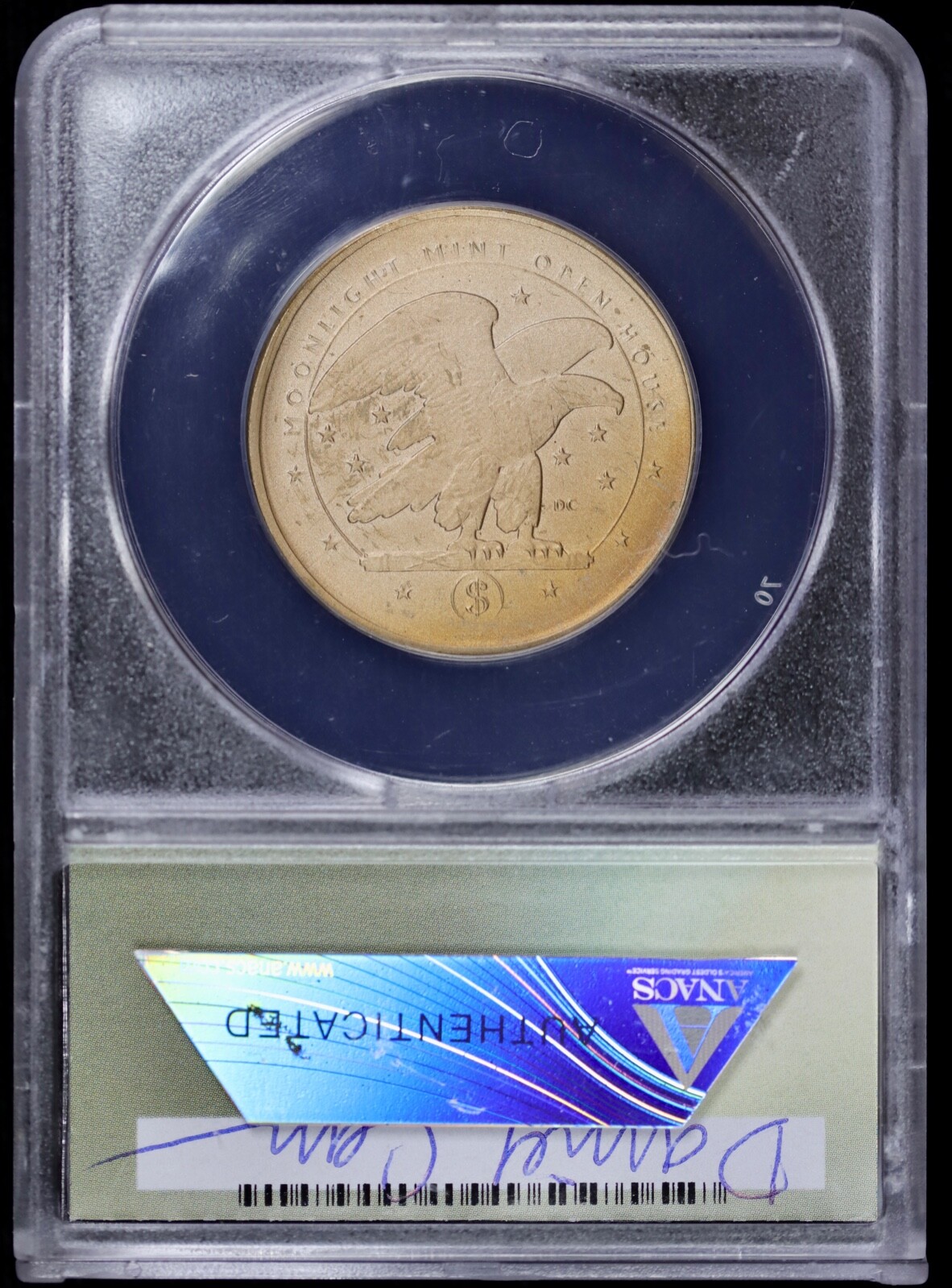2012 D Token Dan Carr Moonlight Mint Open House O/S Sacagawea Dollar ANACS MS65
