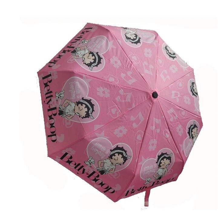 New Betty Boop Pink 40" Width Compact Umbrella Attitude Pudgy Licensed Heart NIP