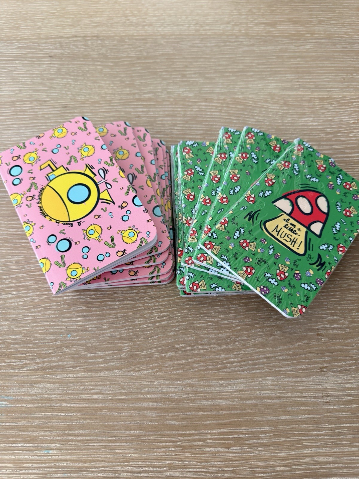 Lot of 15 Cartoon Pocket Lined Notebooks, Pink & Green 5.5in x 3.5in