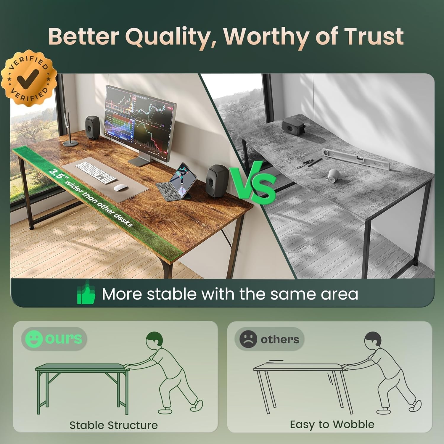 Computer Desk, Rustic Brown, 55 Inch Home Office Gaming Work from Home Study