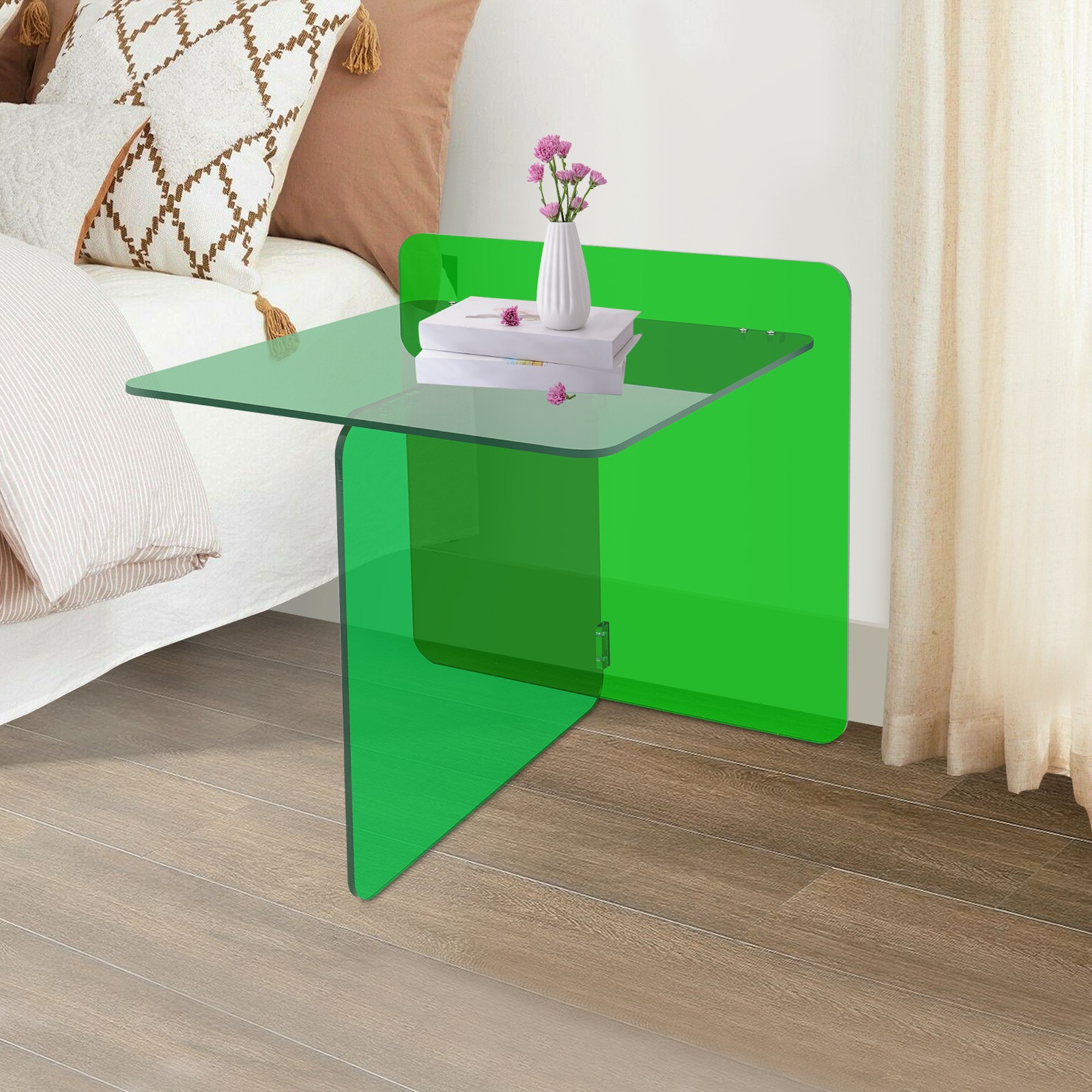Acrylic Side Table, End Table, Free Standing Green Modern Bedside Table