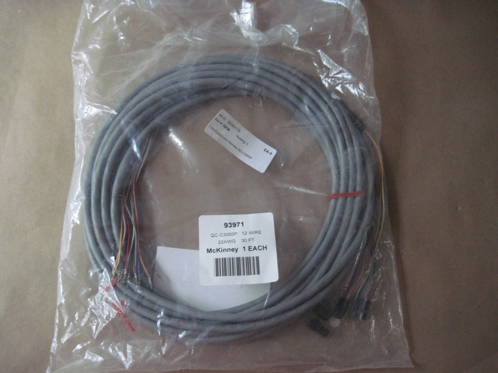 McKinney Assa Abloy QC-C300P ElectroLynx Wire Harness, 12 Wire 22 AWG 30', 93971