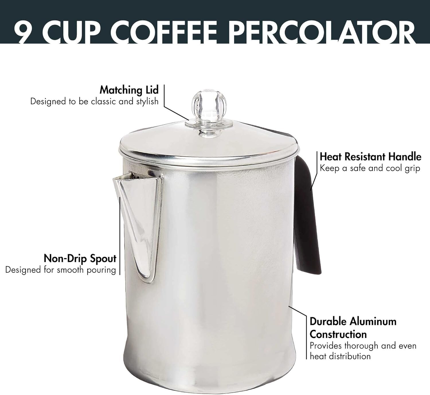 Heavy Duty Stove Top Percolator Coffee Pot Maker 9-Cup