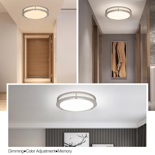 Dimmable LED Flush Mount Ceiling Light Fixture 13inch 2pack with remote Silver