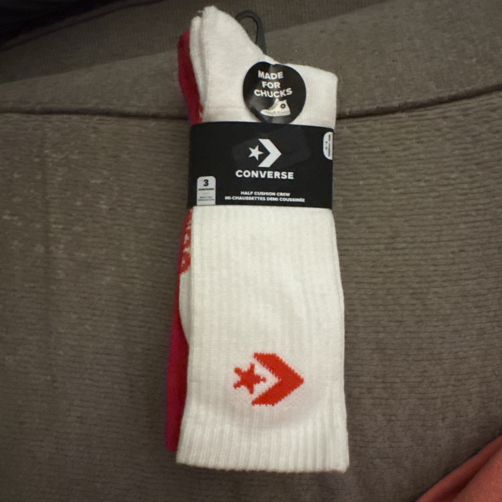 New CONVERSE Made For Chucks 3 Pk Half Cushion Sport Inspired Crew Socks 6-12