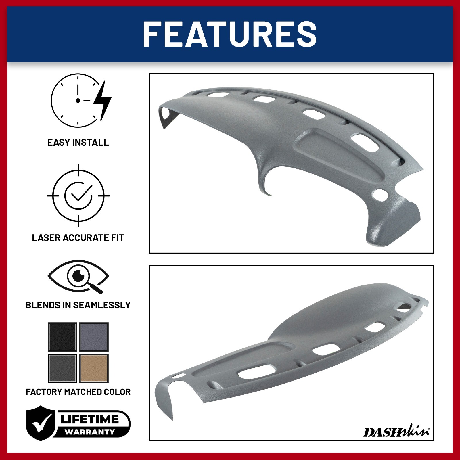 DashSkin Molded Dash Cover for 1998-2001 Dodge Ram in Mist Grey *C3