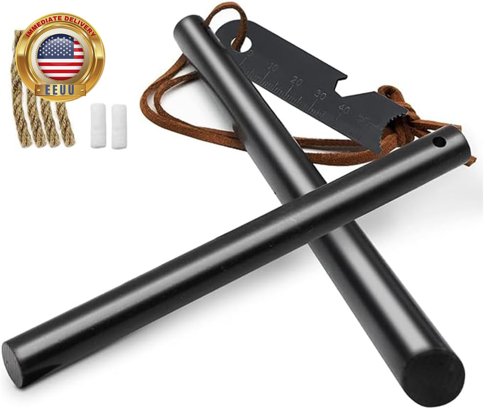 Fire Starter Survival Tool, Ferro Rod Kit with Leather Neck Lanyard and Multi-To