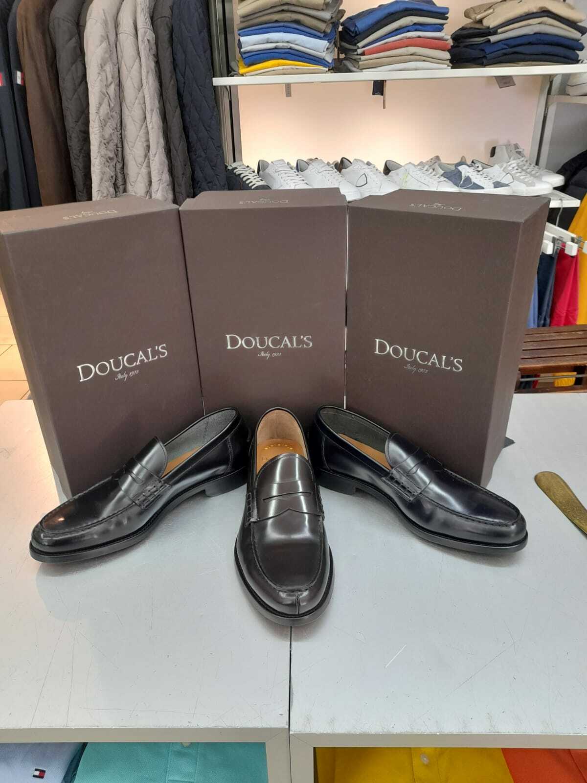 Doucal's Penny Loafer 2616 In Polished Blue/Chestnut Brown/Black Calfskin