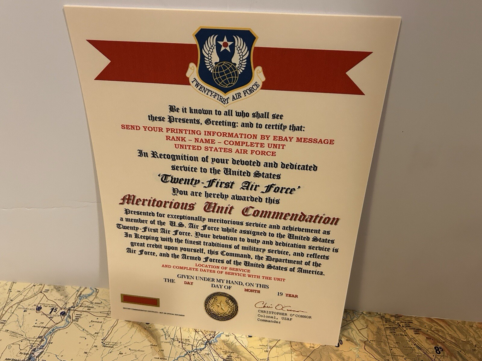 U.S. AIR FORCE / 21ST AIR FORCE - MERITORIOUS UNIT COMMENDATION CERTIFICATE