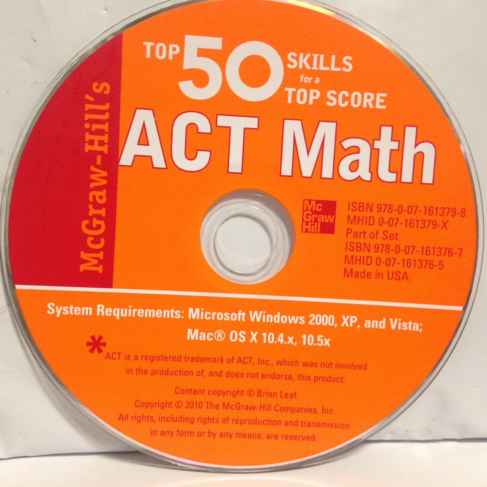 McGraw-Hill's Top 50 Skills for a Top Score: ACT Math, PC on CD, Windows/MAC