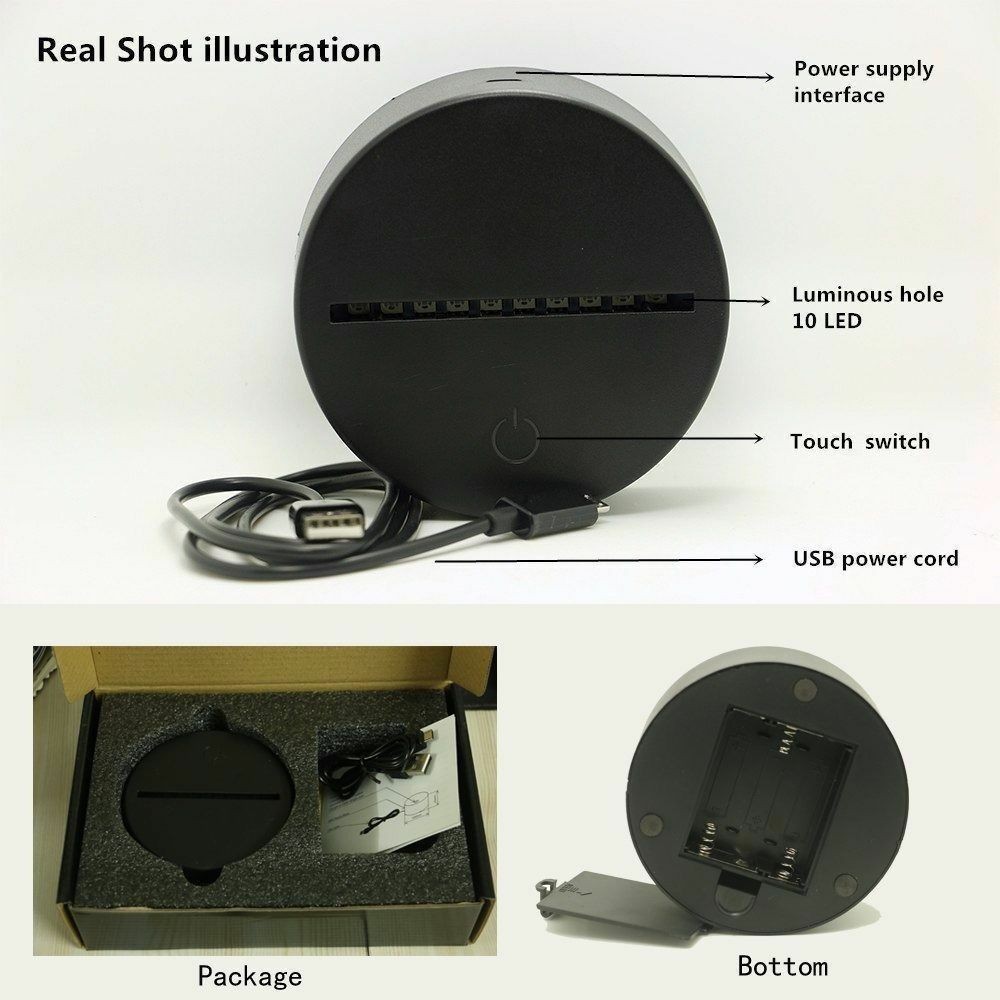 1*USB 7 Colors Changing Night Light Desk Table 3D LED illusion Skateboard Lamp