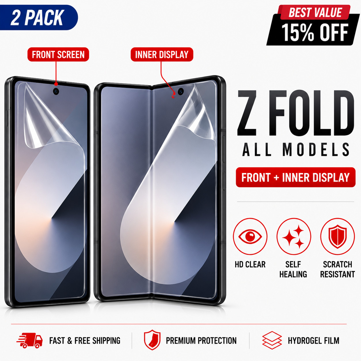 Samsung Galaxy Z Fold 7 6 5 4 3 Screen Protector Front + Inner Display Hydrogel
