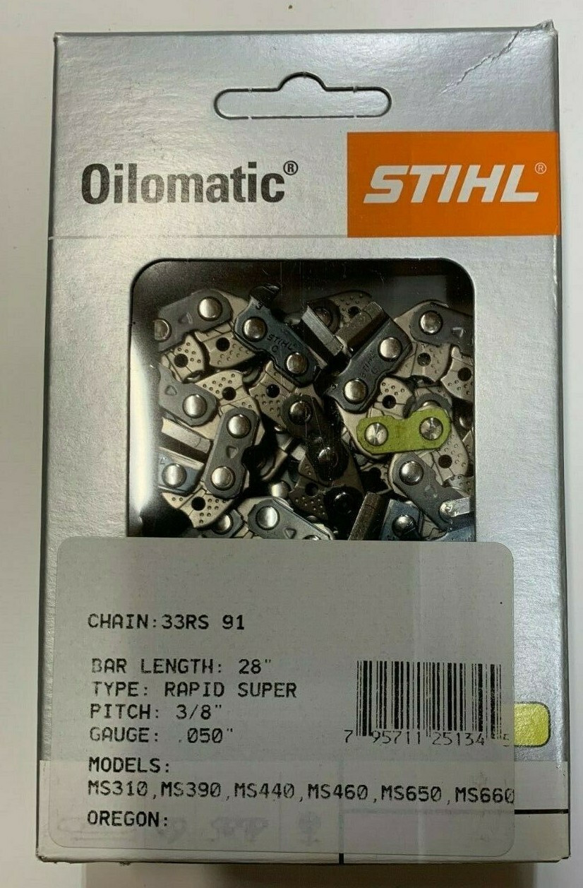 33RS 91 STIHL CHAINSAW FULL CHISEL CHAIN 28 IN BAR 3/8 BLADE .50GAUGE  AGRESSIVE