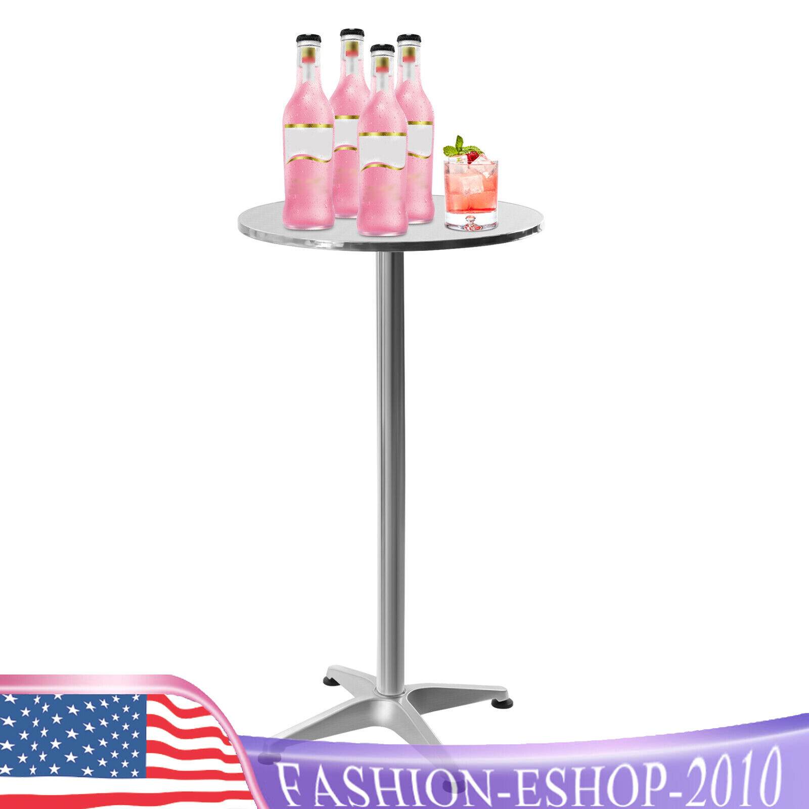Sliver Adjustable Height Pub Bar Cocktail Table 360 Swivel Round W/Flip-up Table