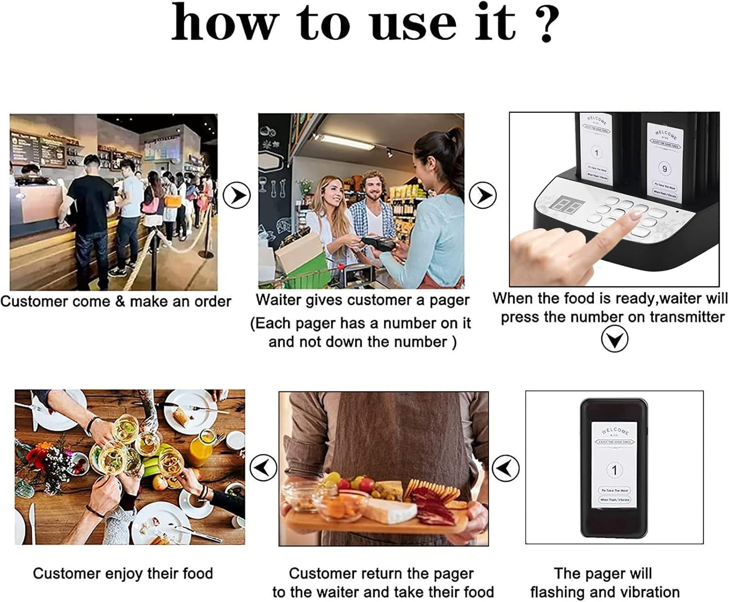 16-Unit Wireless Restaurant Pager System with Vibration and Flash Alert Modes
