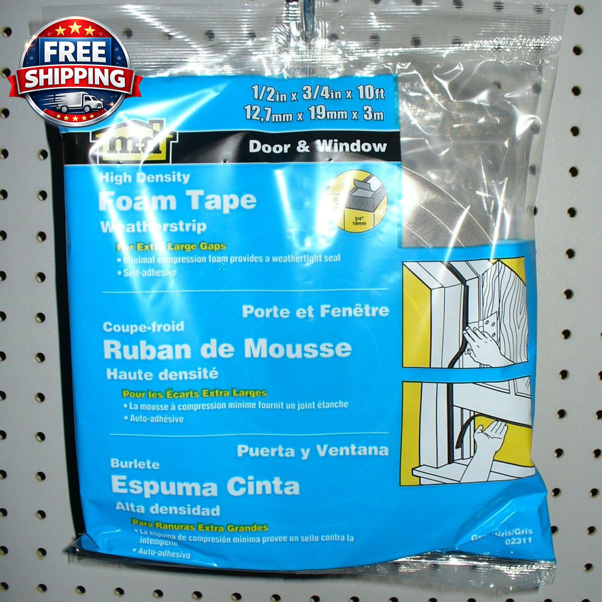 M-D 02311 Closed-Cell Weather Strip, 3/4" x 10' x 1/2", Grey, Pack of 1