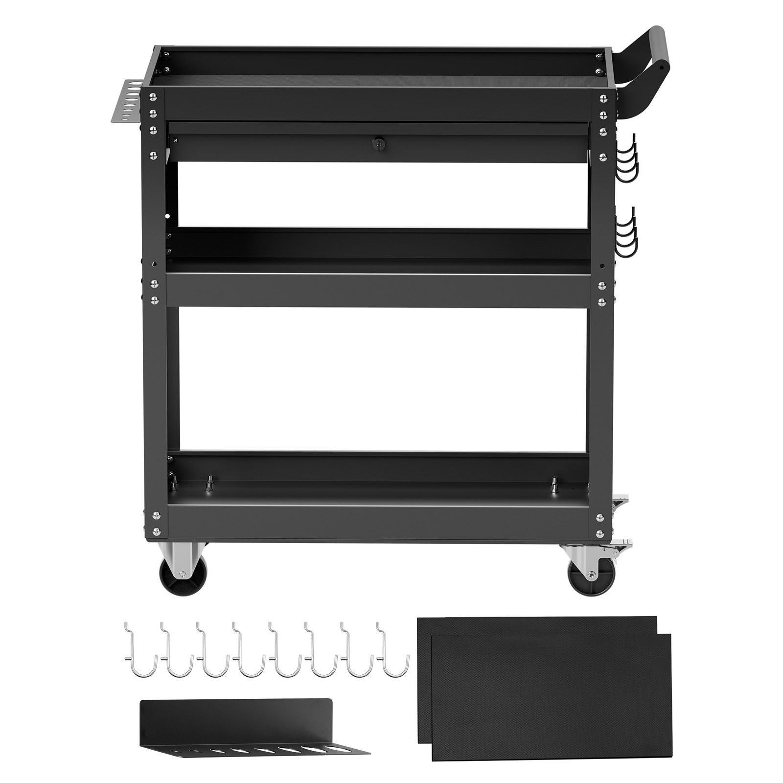 Carbon Steel 4-Tier Tool Cart Lockable Drawer 350lb