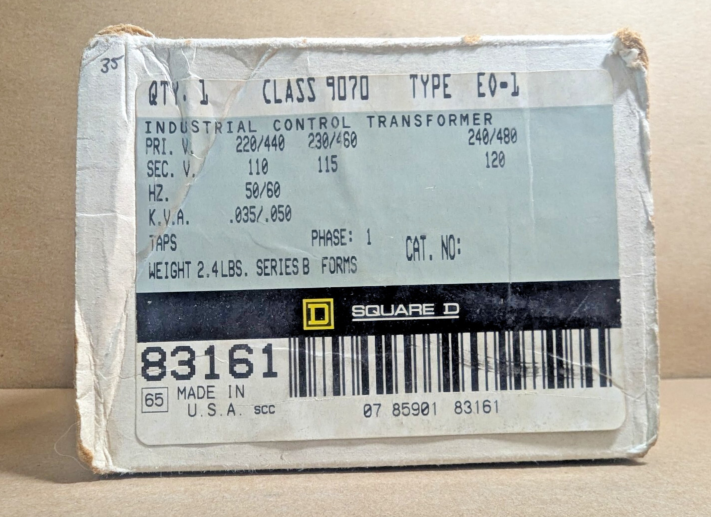 Square D 83161 9070-EO-1 Industrial Control Transformer, (New In Box)