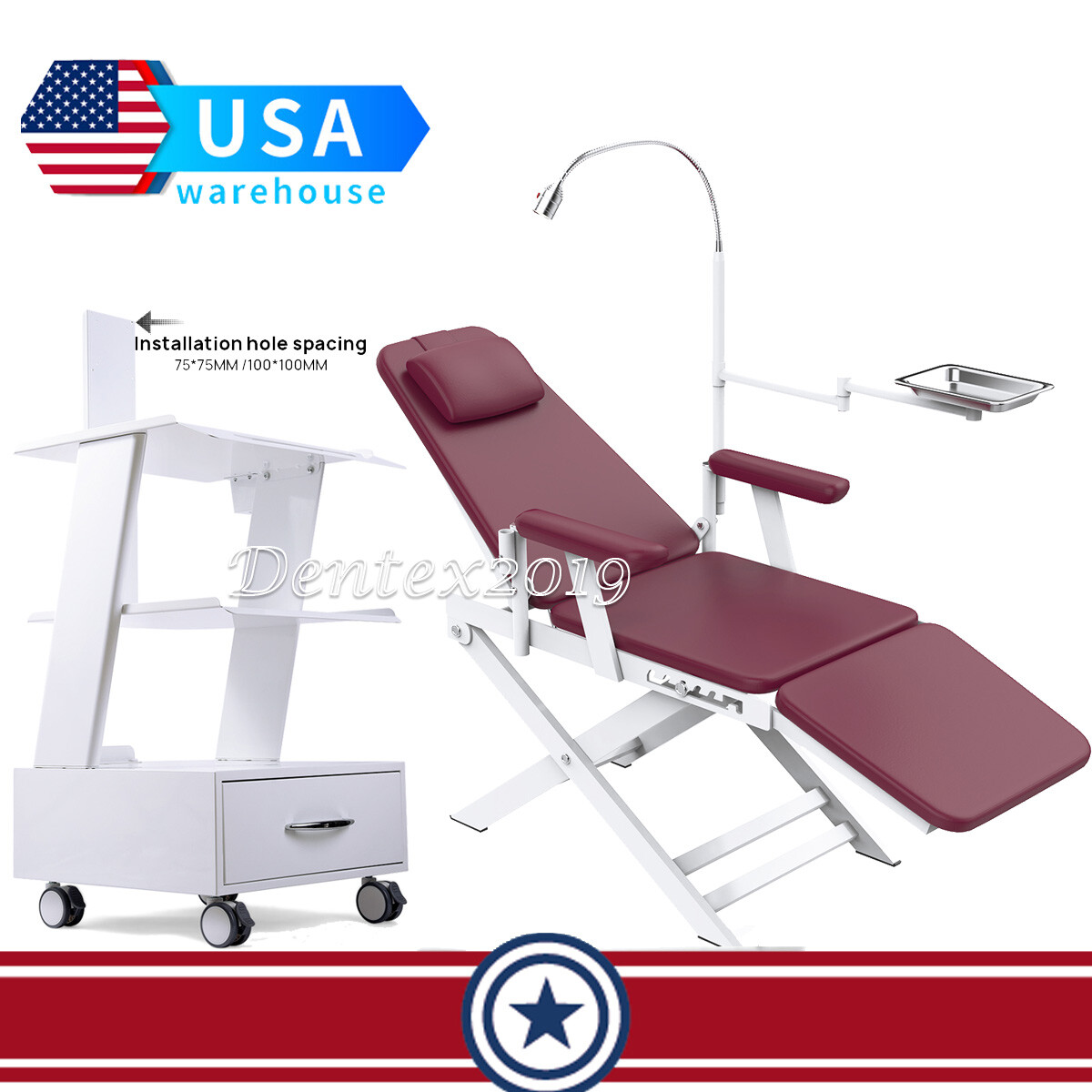 Dental Portable Mobile Chair LED Light Folding Silla/Mouth Sweeping Trolley Cart