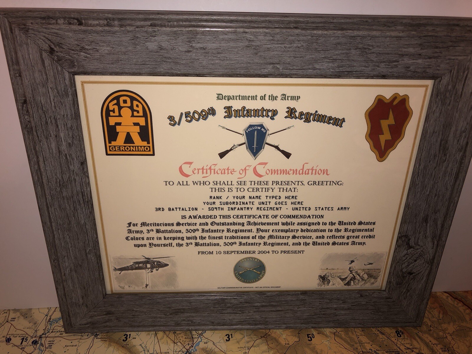 3/509TH INFANTRY REGIMENT - 25 ID / COMMEMORATIVE-CERTIFICATE OF COMMENDATION