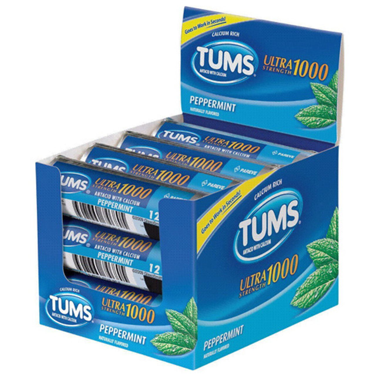Tums Ultra Strength, Peppermint, 12-Count Rolls (Pack of 12)