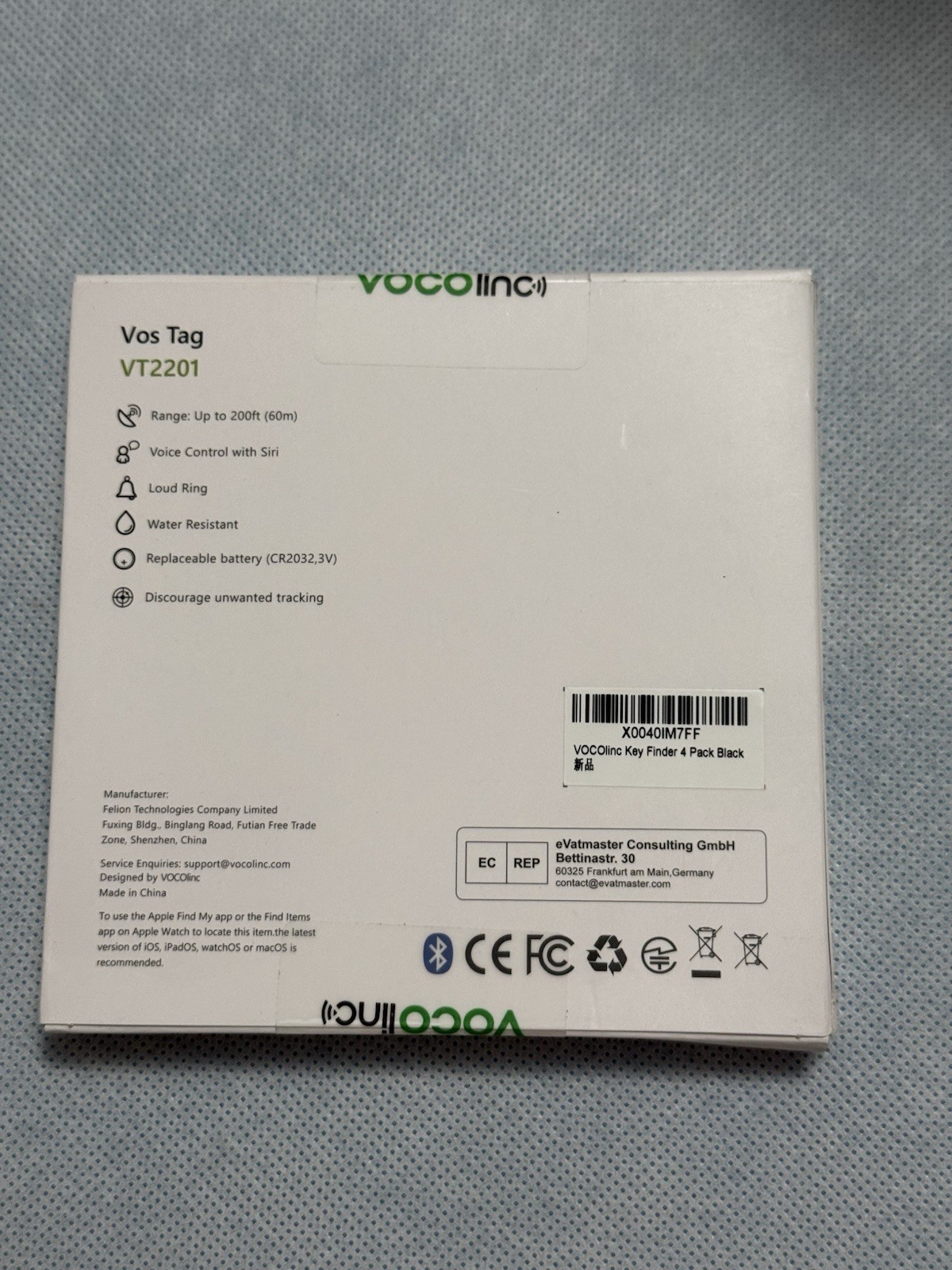 VOCOlinc (4 Pack) IOS Bluetooth Finder/tracker - Black - New