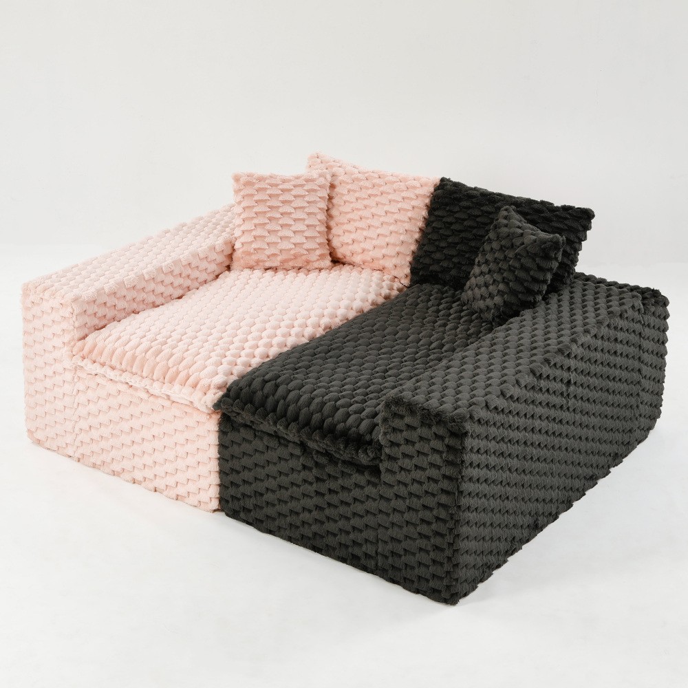 Multifunctional Color-Block Velvet Sofa w/ Modular Arrangement - 4 Seat
