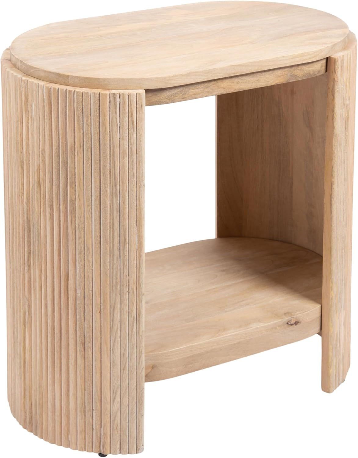 Cakora Modern Capsule Ribbed Mango Wood Side Table, 22 X 13 X 22, Light Natural,