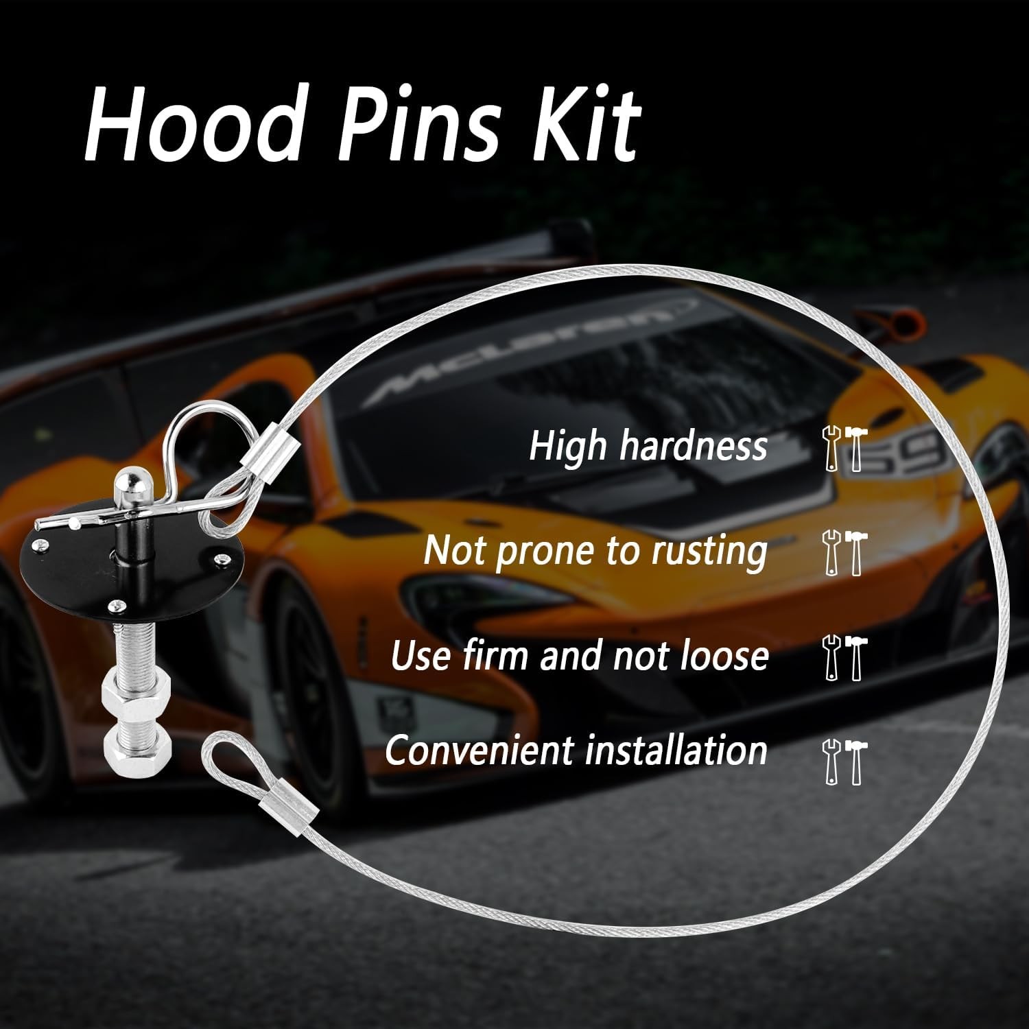 Hood Pins Kit with Racing Lanyard for Car