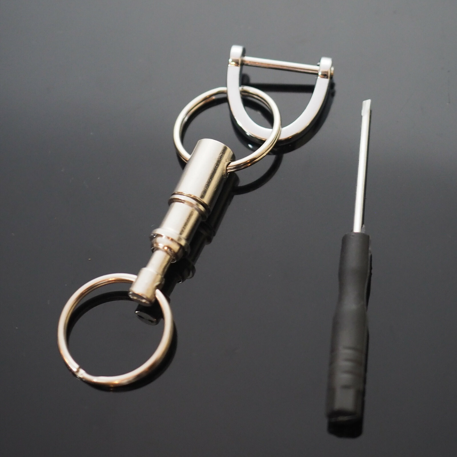 Quick Release Keychain Dual Detachable Pull Apart Key Ring with Fob U / D Buckle