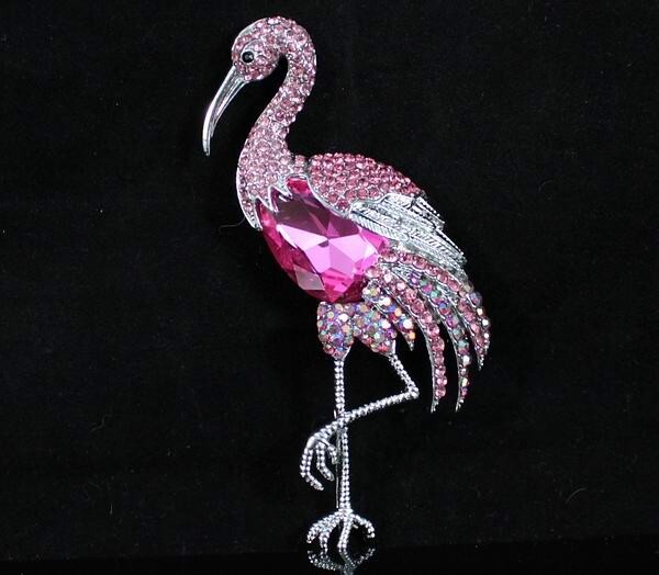 4-inch Flamingo Austrian Rhinestone Crystal Brooch Pin Animal Hot Pink B1615HP