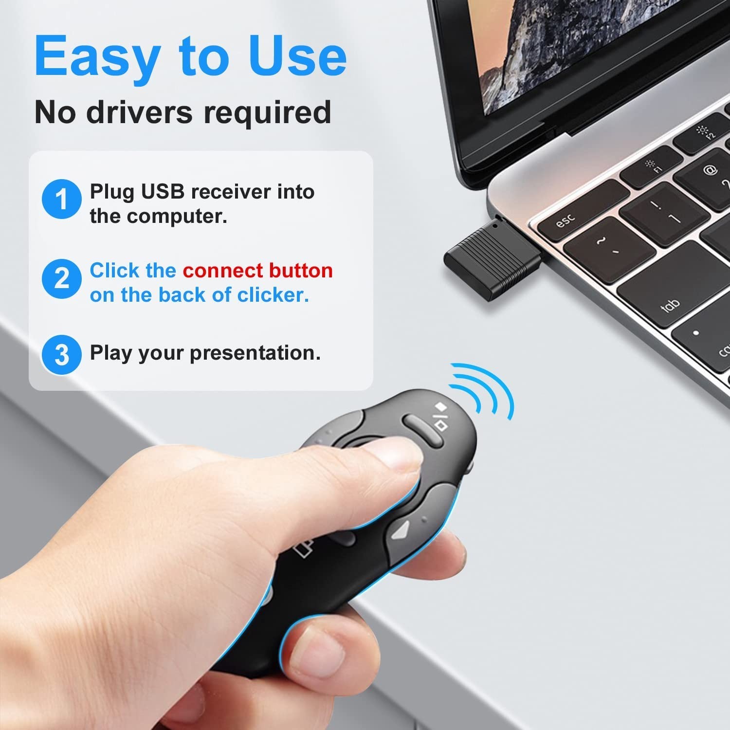 Wireless Presentation Clicker Remote with Laser Pointer for PowerPoint & Google