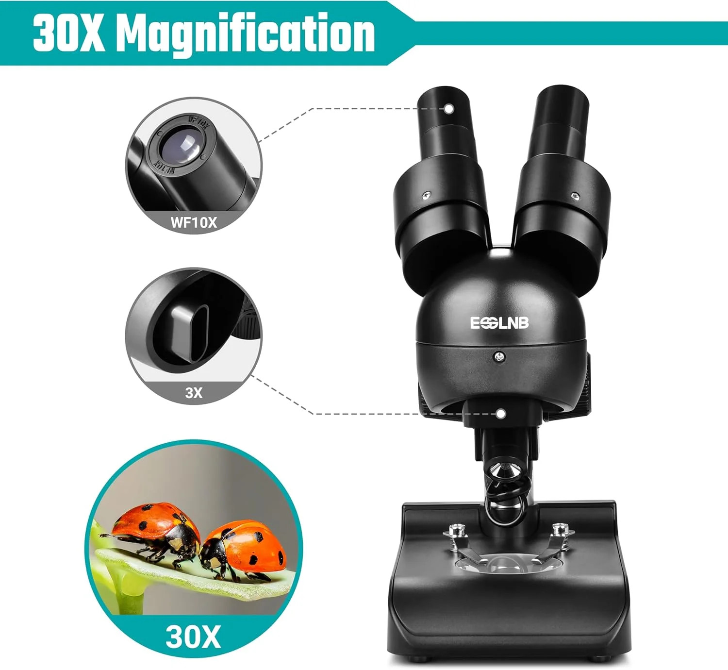 Mounted Binocular Stereo Microscope Portable Biological Microscope 30X Magnifica