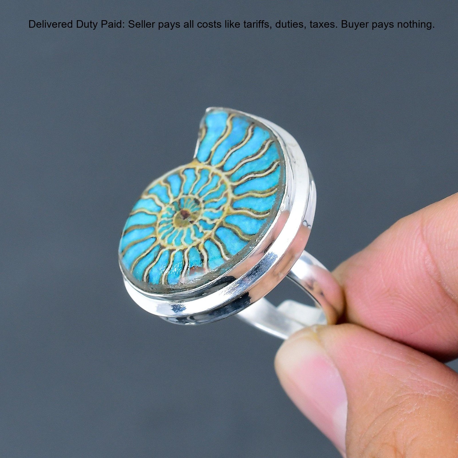 925 Sterling Silver Ammonite Opal Doublet Gemstone Stackable Handcrafted Ring