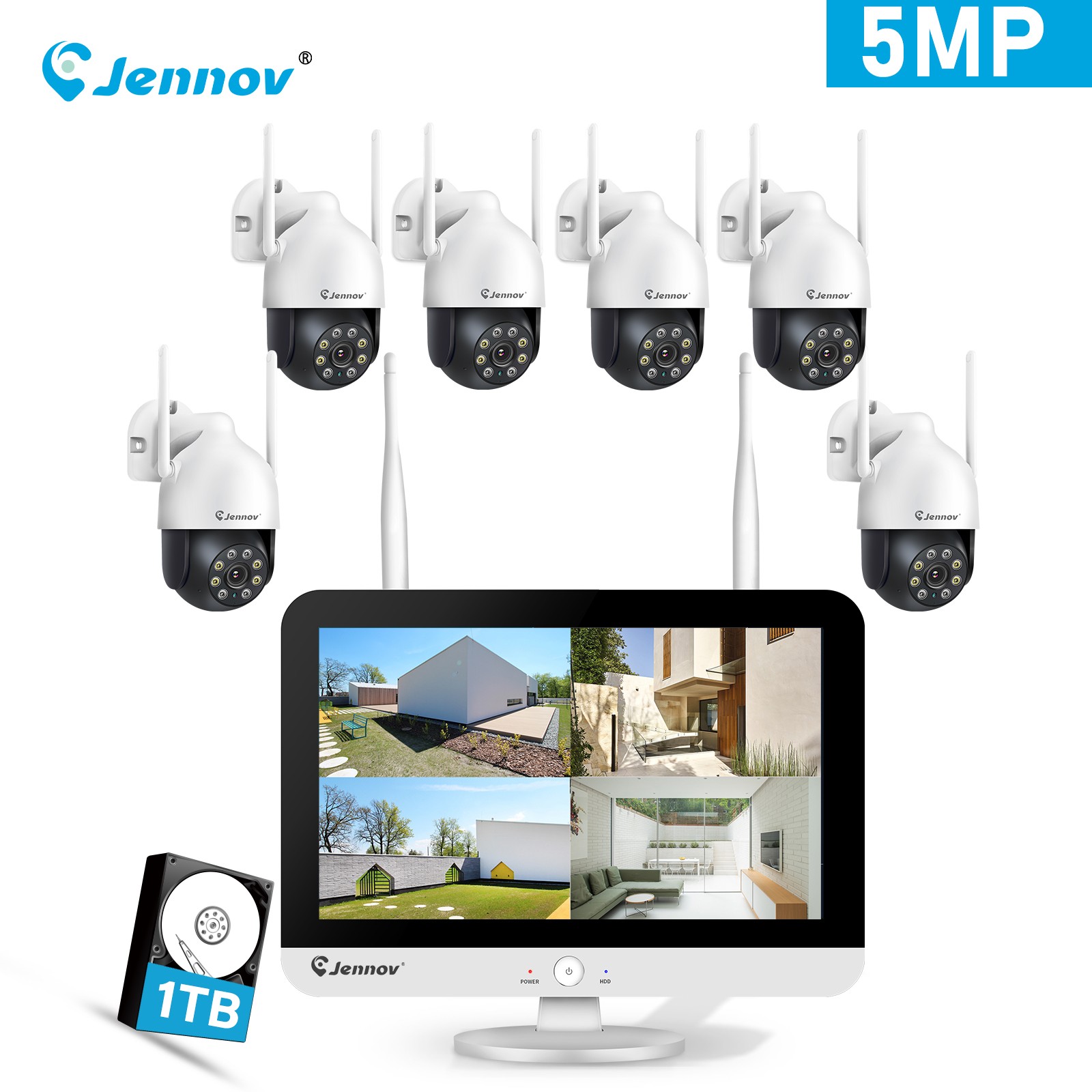 Wireless 5MP 10CH Monitor Two Way Audio WIFI Security Camera System Outdoor