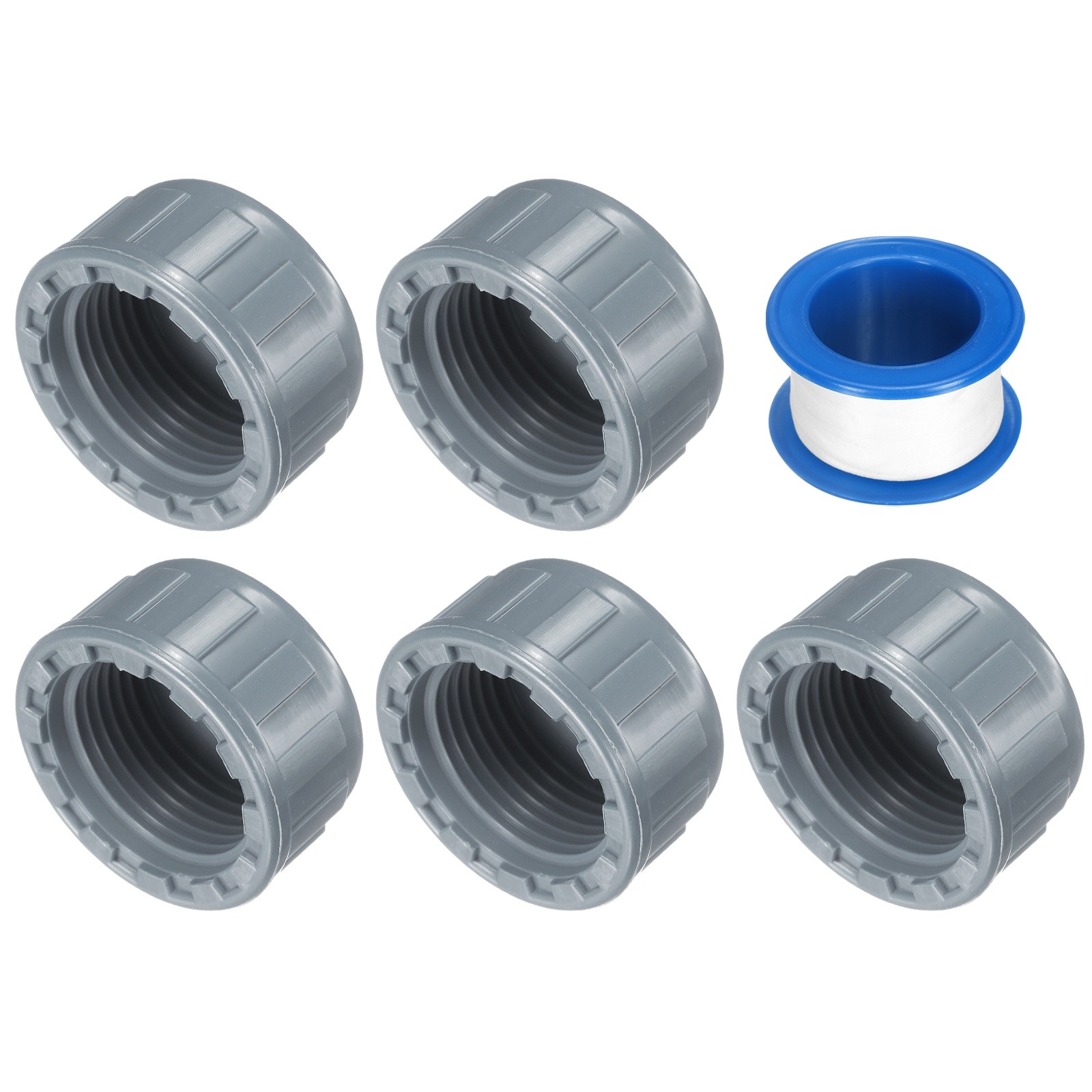 5Pcs 1 Inch PT Female Thread PVC Pipe Fitting Cap with Tape, Gray