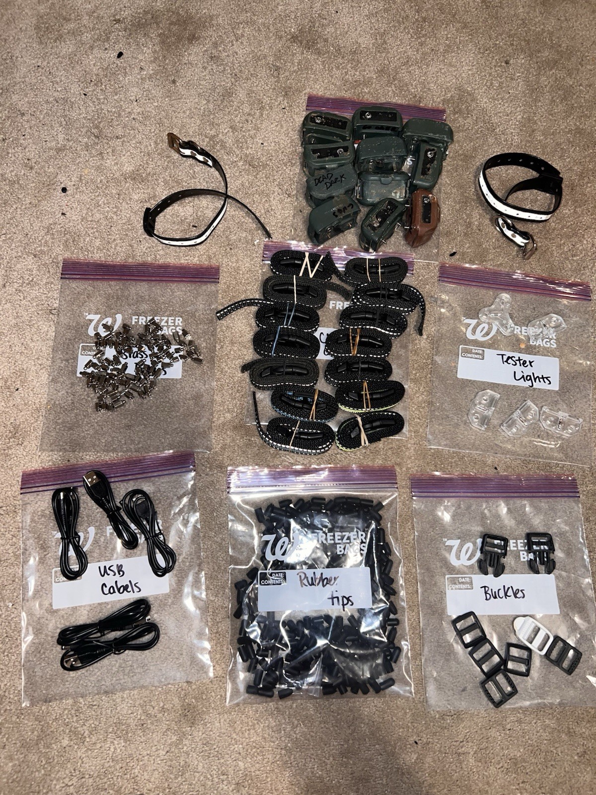 TBI Bark Collar Parts Lot Receivers USB Cables Straps Test Lights Repair