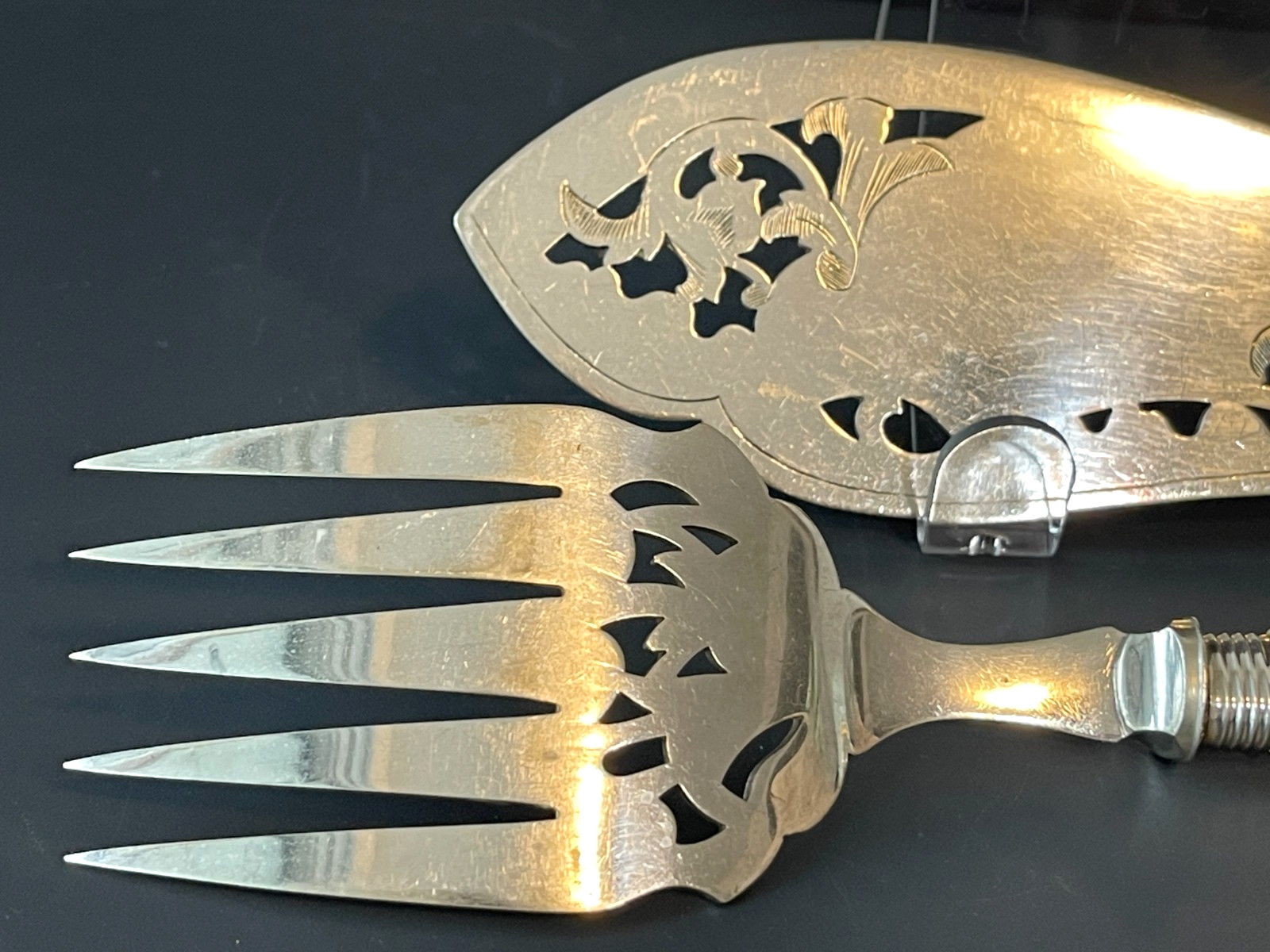 Antique Victorian Silver Plate Serving Fish Knife & Fork Set