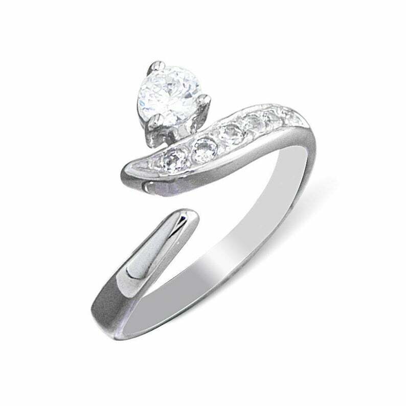 925 Sterling Silver White CZ Stone Fashion Adjustable Toe Ring sb80