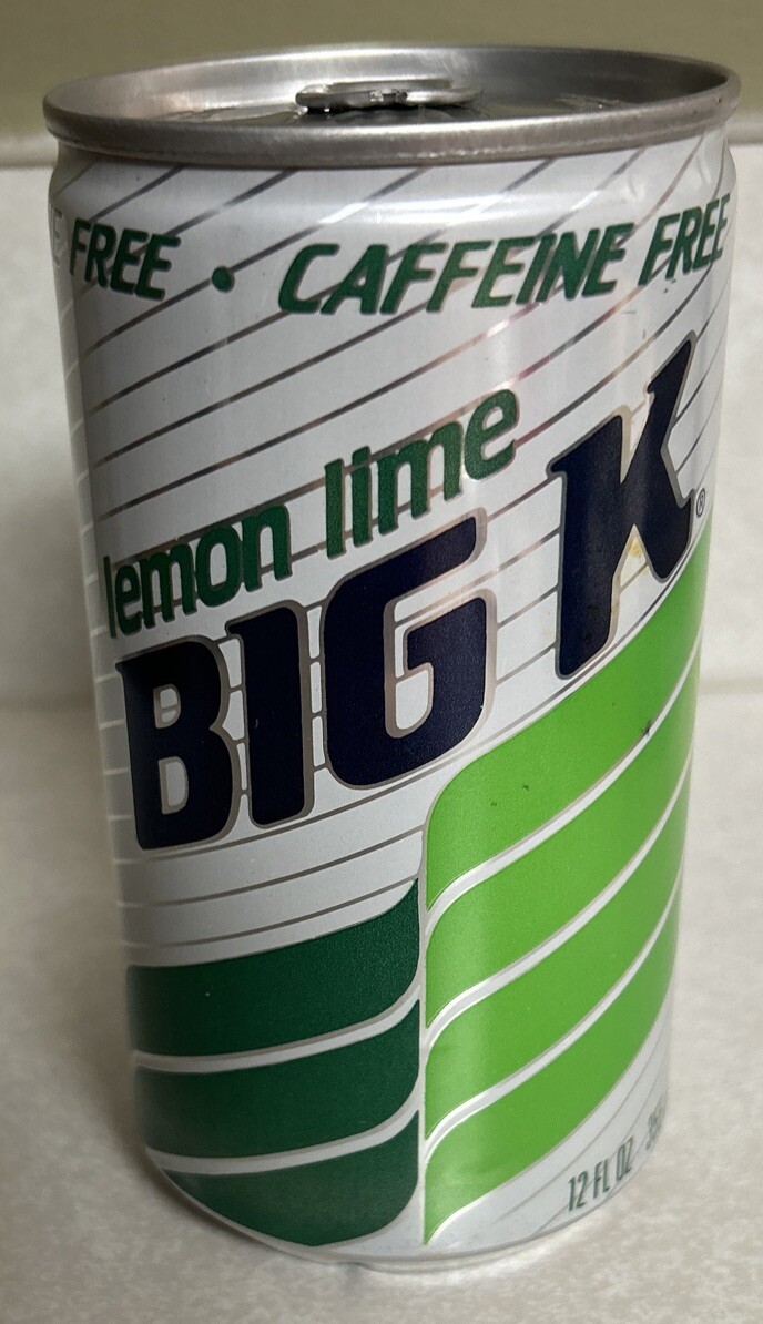 Vtg BIG K LEMON LIME Caffeine Free 12oz. Empty Aluminum Sealed Pull Tab Soda Can
