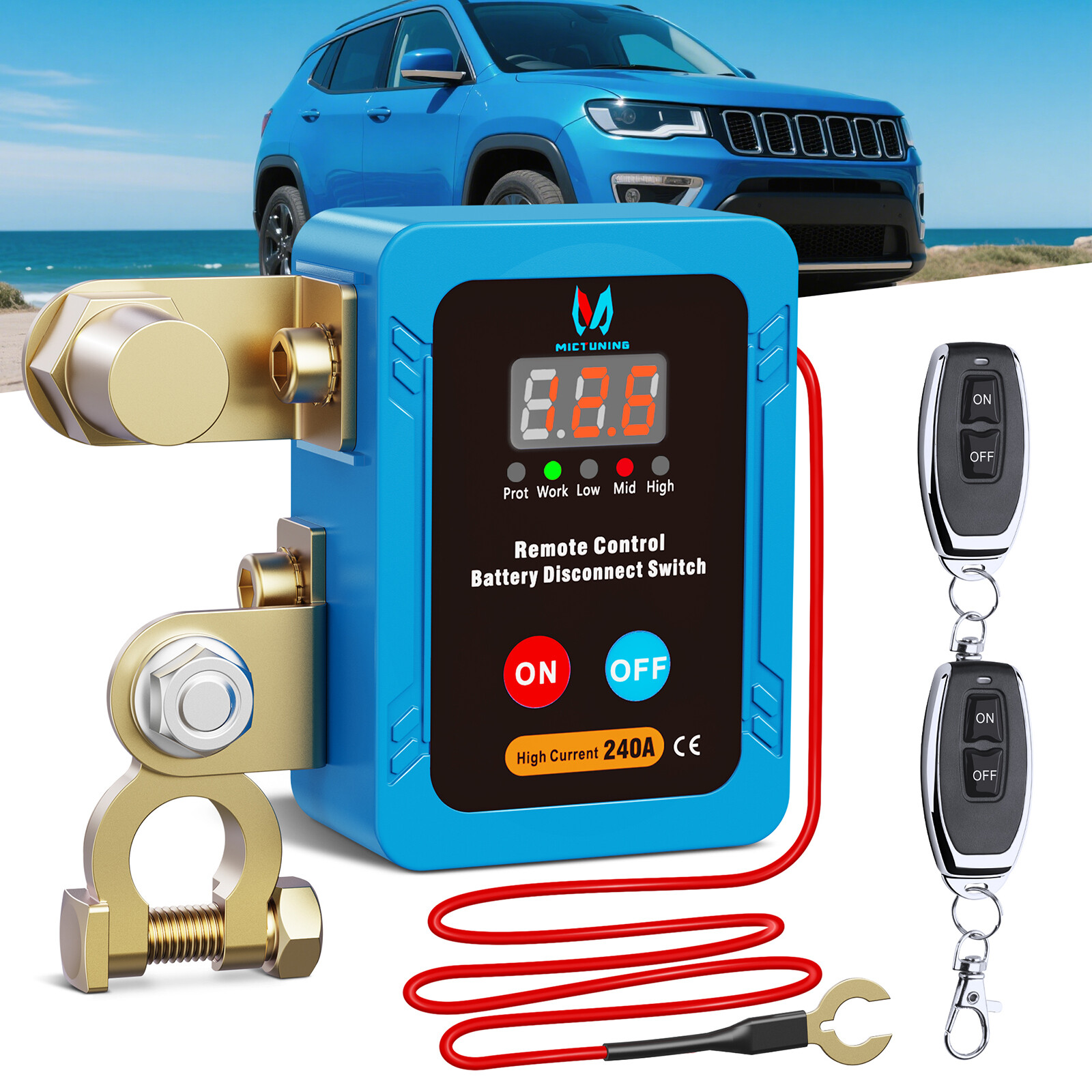UTV/RV/Boat Remote Battery Disconnect Switch 240A Kill Switch with LED Voltmeter