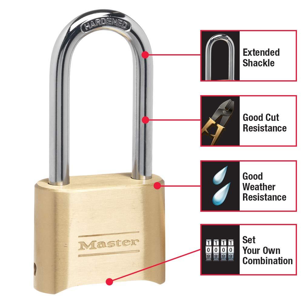 Master Lock 175DLH 2in Wide Combination Padlock with Extra Long Shackle