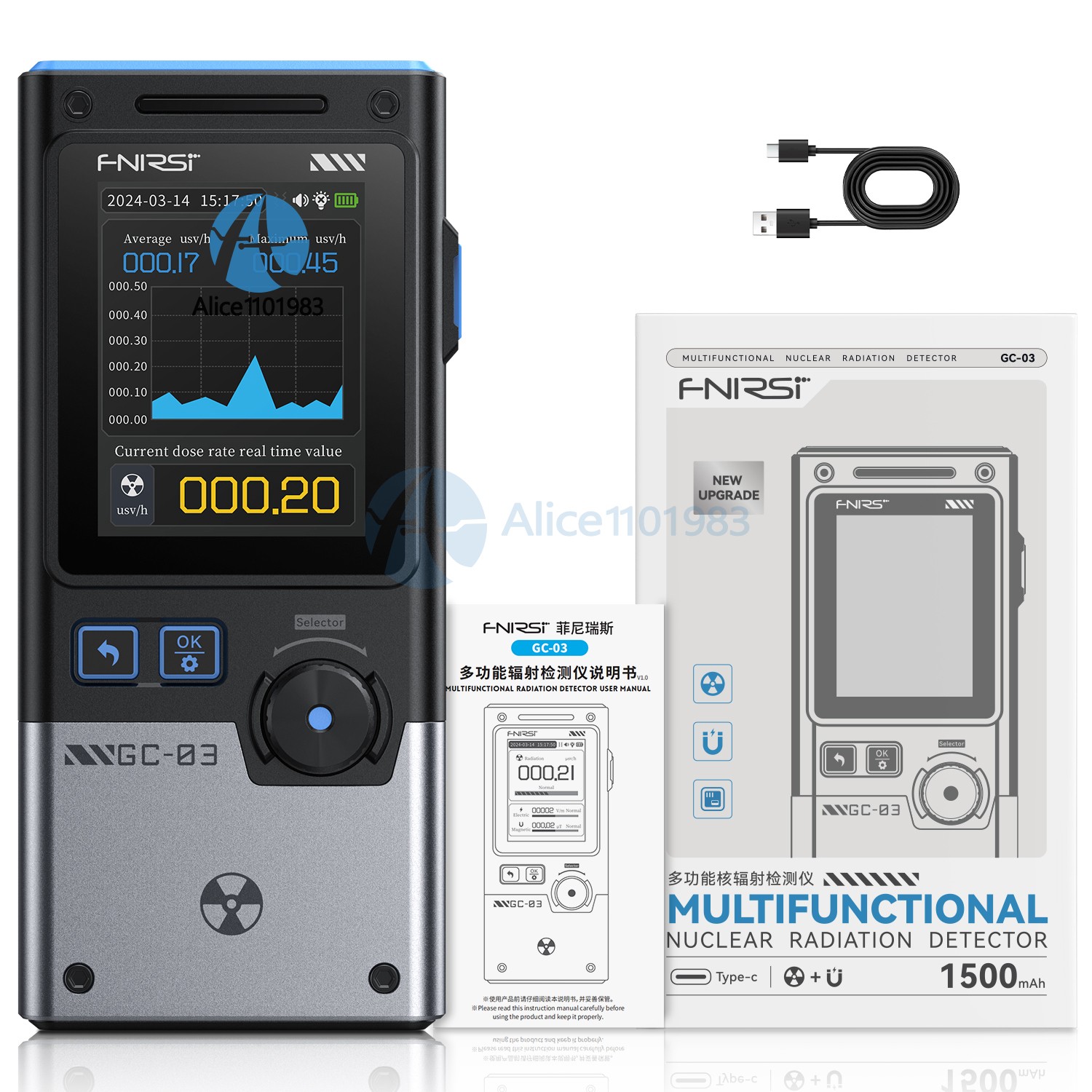FNIRSI GC-03 Electromagnetic Nuclear Radiation Detector Multifunction EMF Meter