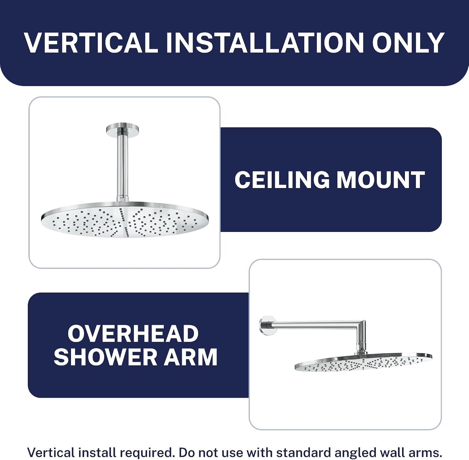 ® Solid Metal 12 Inch Rainfall Shower Head, Large Rain Shower Head, 2.5 GPM High