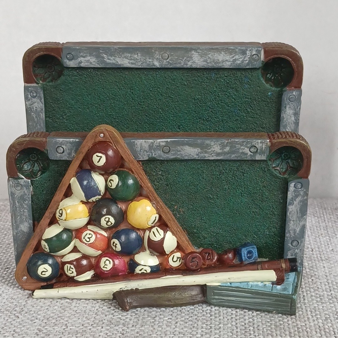 Resin Pool and Billiards Business Card Holder with Pool Table and Cue Designs