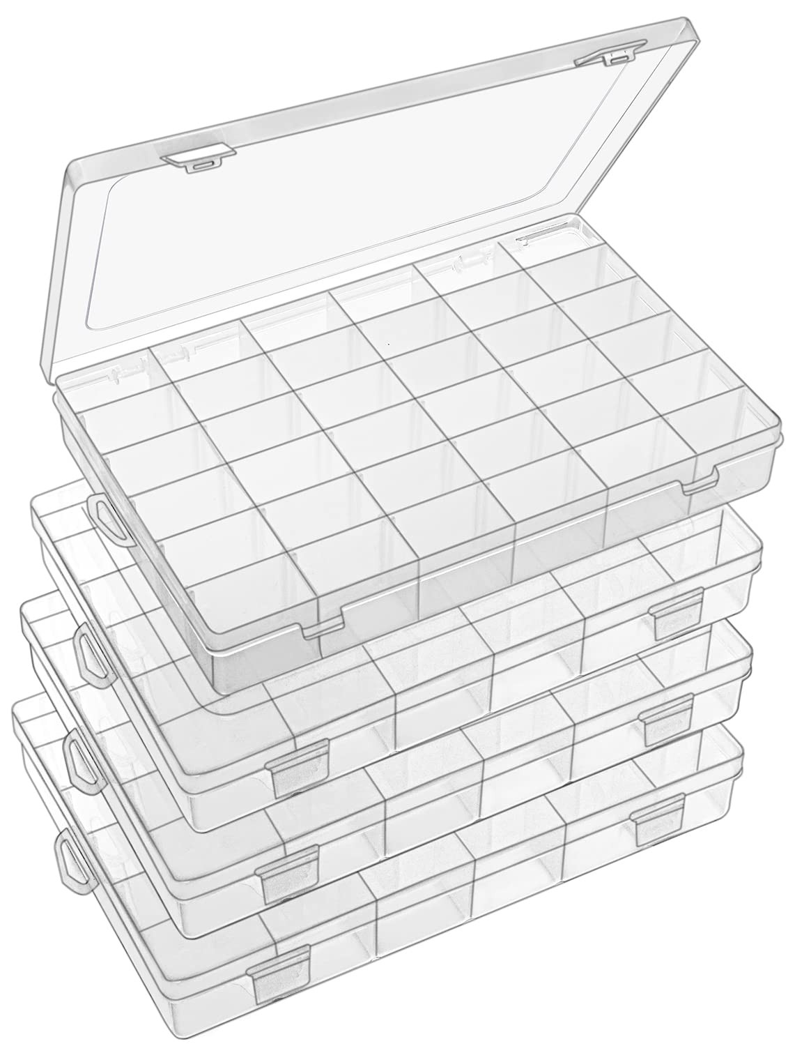 Sooyee 4 Pack 36 Grids Clear Plastic Organizer Box,Craft Organizers and Stora...