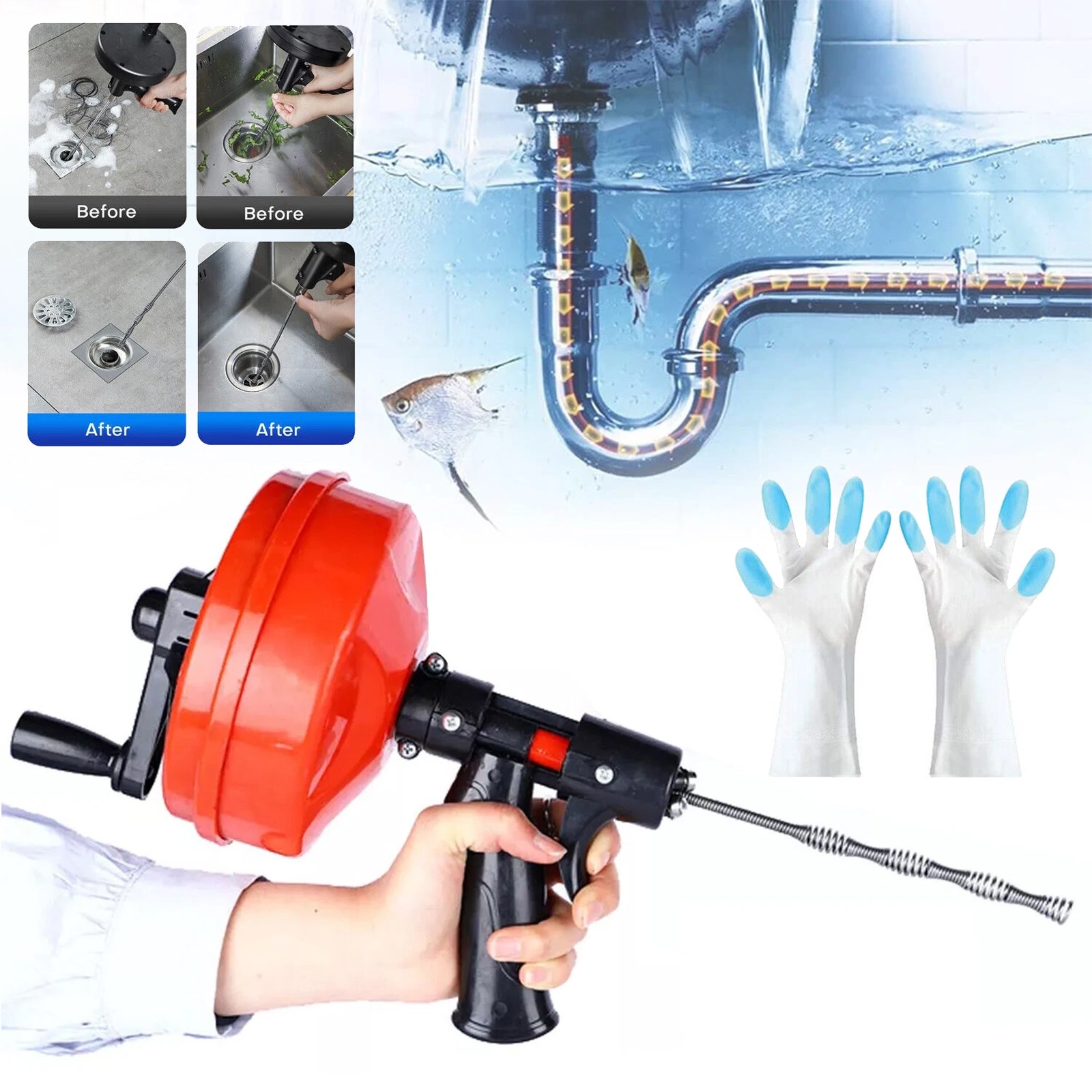 Plumbing Snake Drain Auger 25FT Flexible Sink Snake Pipe Snake Drain Clog Tools