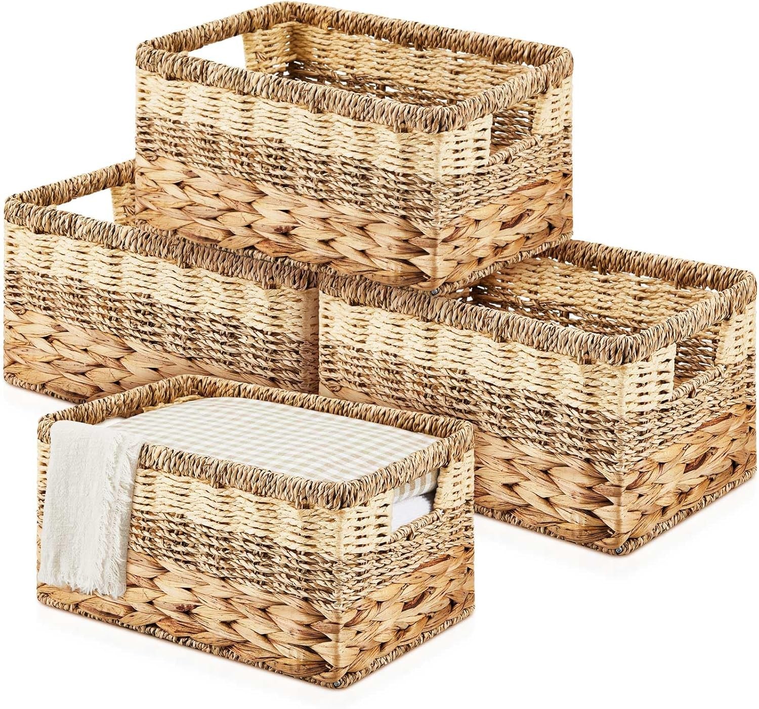 4 Pack Wicker Storage Basket for Organizing, Woven Baskets with Handles for